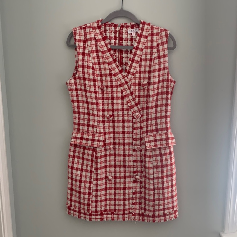 TCEC boutique white and red vintage style tweed dress size large